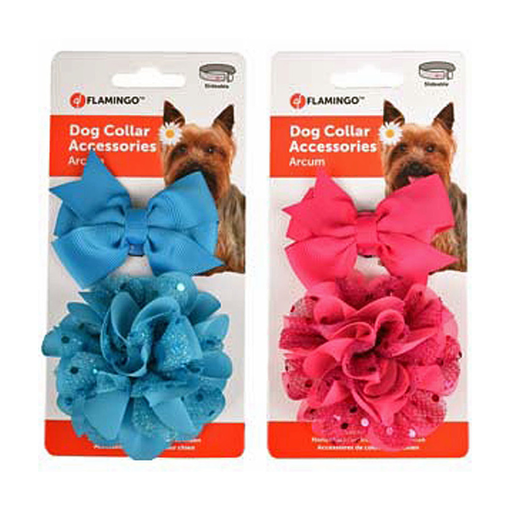Accessoire voor 1 strik en 1 bloemenhalsband blauw of roze voor honden Flamingo FL-518992 Halsketting