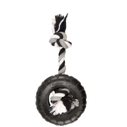 rubber gladiator speelgoed met band en touw 15 cm zwart voor honden Flamingo FL-518079 Touwensets voor honden