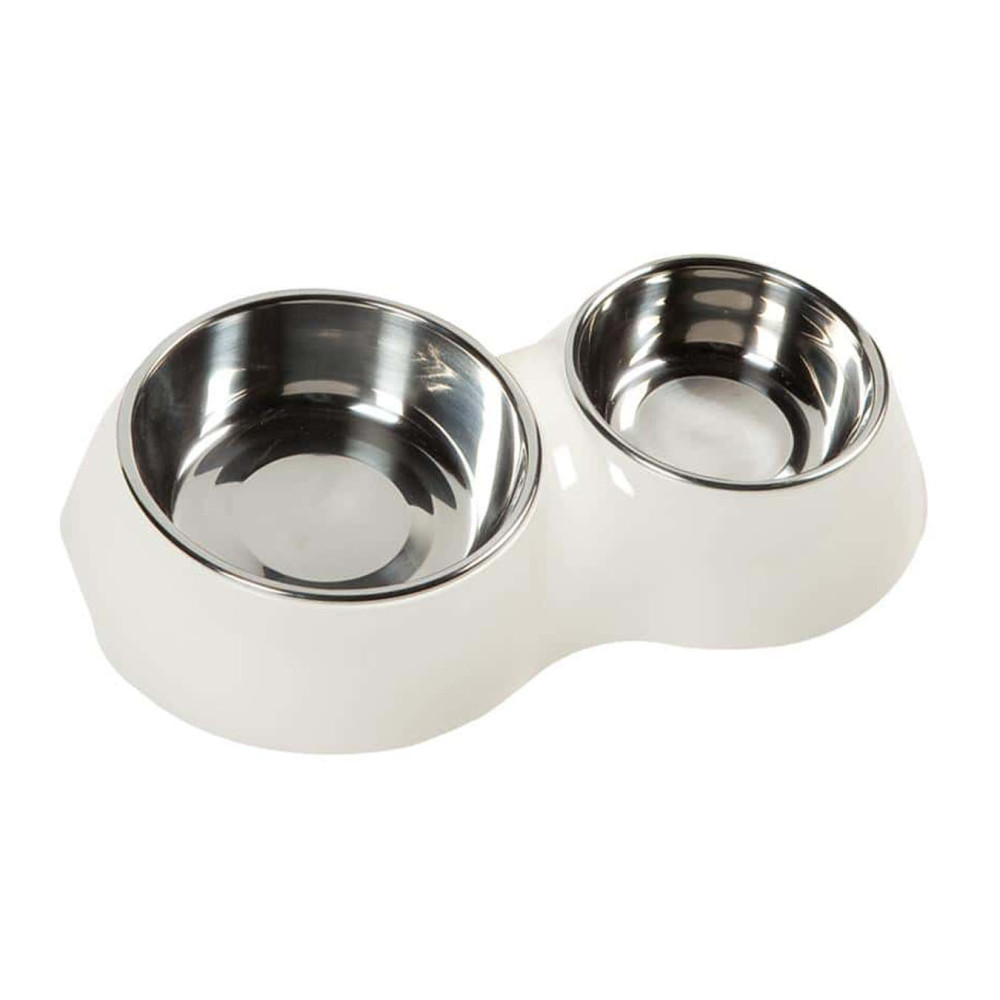 Flamingo 350 ml and 160 ml ø 11 and ø 14 cm Double white bowl - Dog or cat Bowl, double bowl
