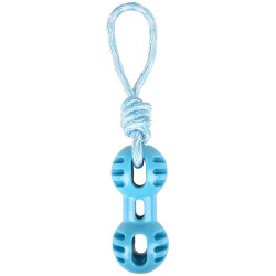 Jouet Haltère + corde à tirer bleu 34.5 cm. RUDO. en TPR. pour chien. FL-519499 Flamingo Pet Products