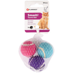 Flamingo Pet Products Jouet pour chat, 3 balles (forme de tennis) multicolore ø 4 cm + clochette Jeux