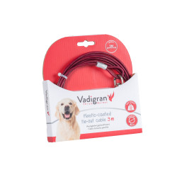 Vadigran Red plastic coated cable 3 meters. Max 23 kg for dog. Lanyard and stake