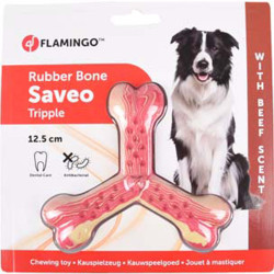 Jouet pour chien 12.5 cm .Saveo os triple parfum boeuf. caoutchouc Flamingo Pet Products FL-519530 Kauwspeelgoed voor honden