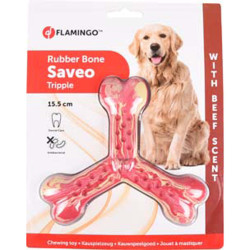 Flamingo Saveo Dog Toy 15,5 cm Saveo Triple Bone Beef Geschmack FL-519531 Kauspielzeug für Hunde