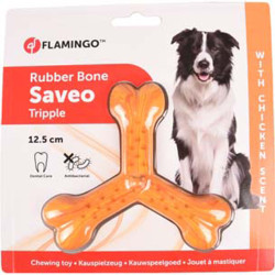 Jouet pour chien SAVEO 12.5 cm. os triple parfum poulet . caoutchouc Flamingo FL-519524 Kauwspeelgoed voor honden