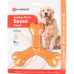 Flamingo Pet Products Jouet pour chien Saveo 15.5 cm os triple parfum poulet caoutchouc Jouets à mâcher pour chien