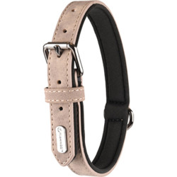 Flamingo Pet Products Collar size S 24-30 cm in imitation leather and neoprene DELU, taupe color for dog. Necklace