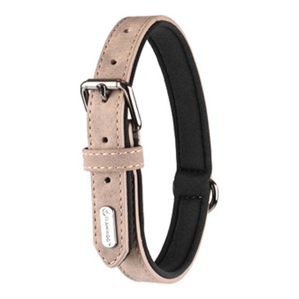 Flamingo Pet Products Collar size S 24-30 cm in imitation leather and neoprene DELU, taupe color for dog. Necklace