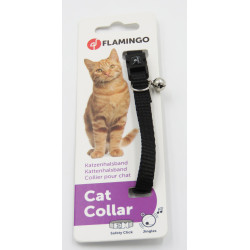 Flamingo Adjustable collar from 19 to 30 cm. black color with bell. for cat Necklace
