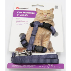 Flamingo 1.10 meter harness and leash for cats. Granite blue color Harness