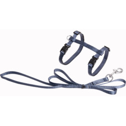 Flamingo Pet Products 1.10 meter harness and leash for cats. Granite blue color Harnais