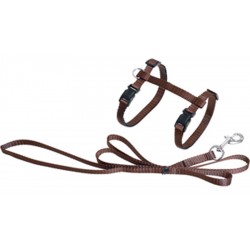 Flamingo Pet Products 1.10 meter harness and leash for cats. Chocolate color Harnais