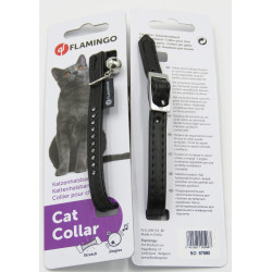 Collier taille 30 cm x 11 mm. couleur noir . avec strass et clochette. pour chat Flamingo FL-67680 Halsketting