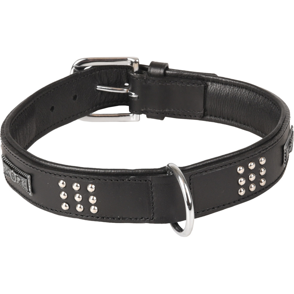 Flamingo Leather collar SEDONA black size XL 47-55 cm for dog. Necklace