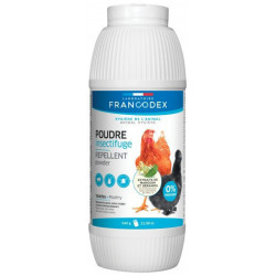 FR-174208 Francodex Polvo repelente de insectos, frasco de 640 g de polvo, para aves de corral. Tratamiento