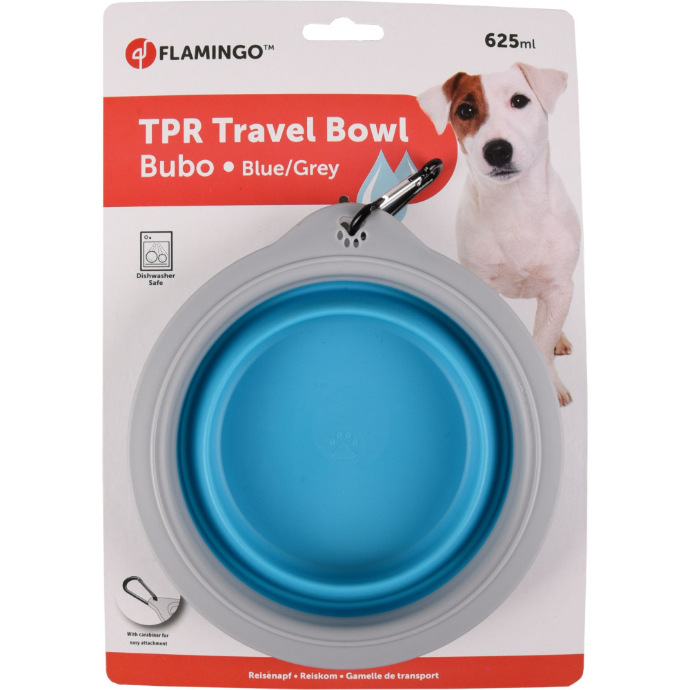 FL-520311 Flamingo Pet Products BUBO 625 ml cuenco para perros. color azul/gris. Tazón, tazón de viaje