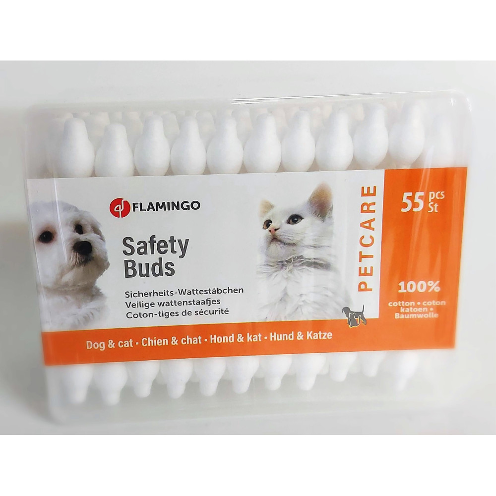 Flamingo Cotton rod Petcare safety box of 55 pieces. for dogs and cats. Beauty care