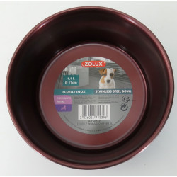 zolux Ecuelle inox 1.1l ø 17 cm couleur rouge bordeaux pour chien Gamelle, écuelle