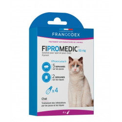 Francodex 4 pipettes de 0.5 ml Fipromedic 50 mg pour chats antiparasitaire. Antiparasitaire chat
