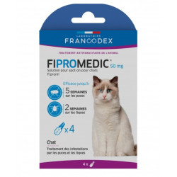 FR-170351 Francodex 4 pipetas antiparasitarias de 0,5 ml Fipromedic 50 mg para gatos. Control de plagas de gatos