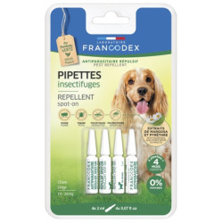 FR-175223 Francodex 4 pipetas de repelente de insectos para perros de 10 a 20 kg. Pipetas para plaguicidas