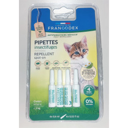 Francodex 4 Pipette repellenti per insetti. Per gattini di peso inferiore a 2 kg. FR-175220 Disinfestazione dei gatti