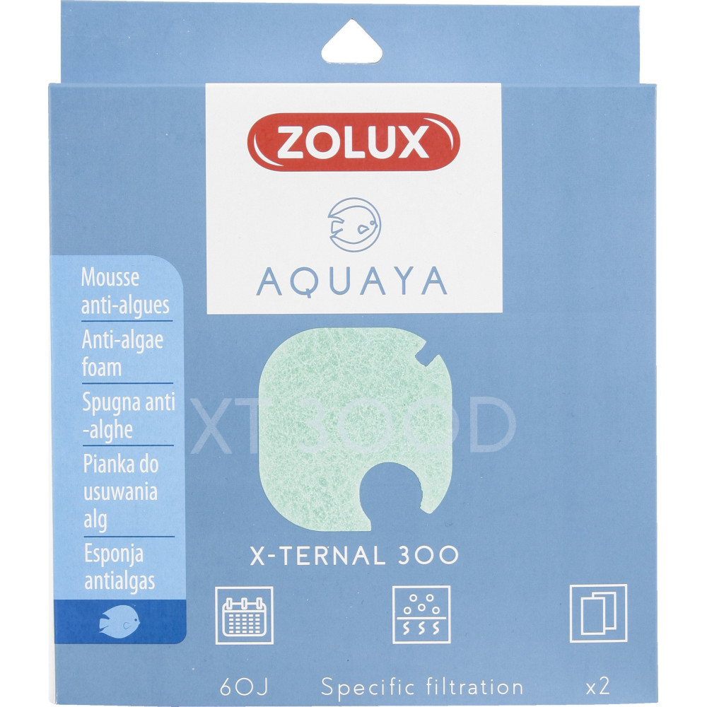 Filtre pour pompe x-ternal 300, filtre XT 300 D mousse anti-algues x 2. pour aquarium. ZO-330250 zolux