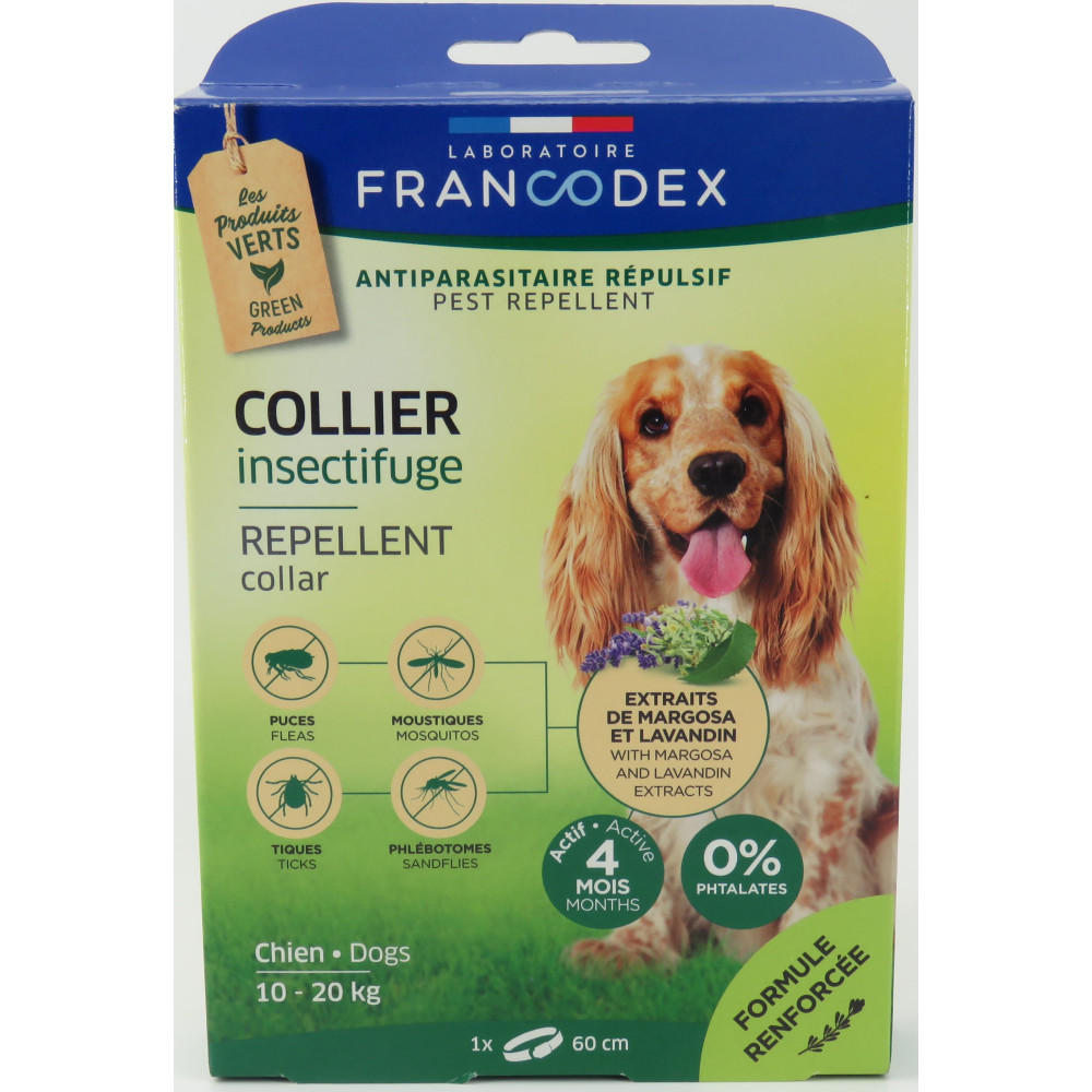 Insectenafstotende halsband Voor honden van 10 kg tot 20 kg. 60 cm Francodex FR-175203 halsband voor ongediertebestrijding