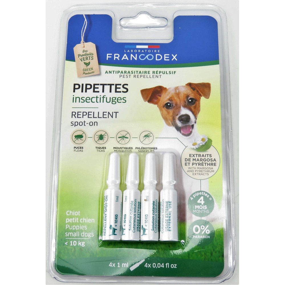 Francodex 4 Insektenschutzpipetten für Welpen und kleine Hunde unter 10 kg. FR-175222 Pipetten gegen Schädlinge