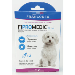 Francodex 2 Pipettes Fipromedic 67 mg antiparasitaire Pour Petits Chiens de 2 kg à 10 kg Pipettes antiparasitaire
