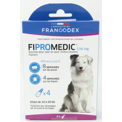 4 Pipetten Fipromedic 134 mg Voor honden van 10 kg tot 20 kg antiparasitair Francodex FR-170353 Pipetten voor bestrijdingsmid...