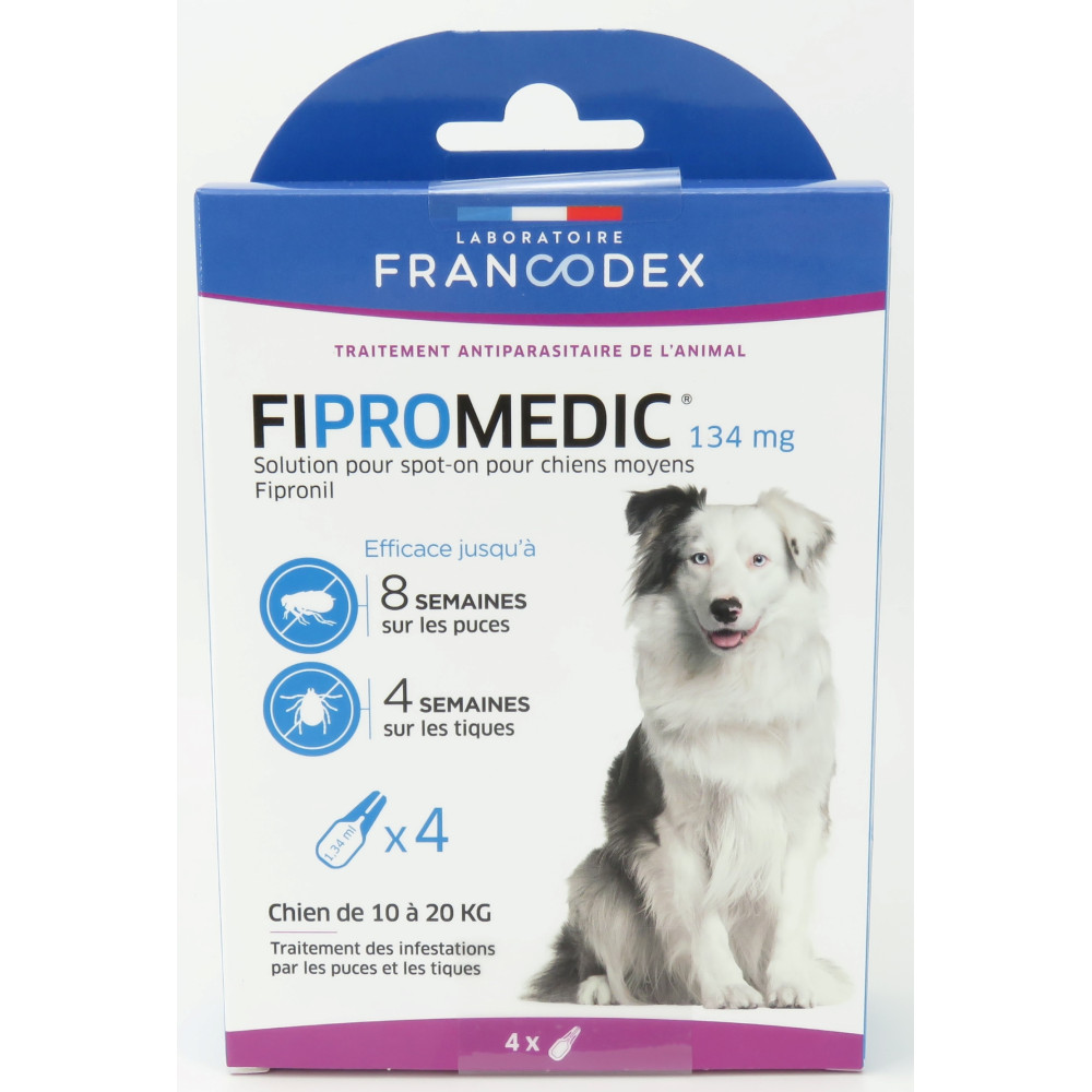 Francodex 4 pipette Fipromedic 134 mg Per cani da 10 kg a 20 kg antiparassitario FR-170353 Pipette per pesticidi