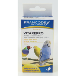 Vitarepro 15 ml . Aliment complémentaire pour oiseaux de cage et de volière. FR-174045 Francodex