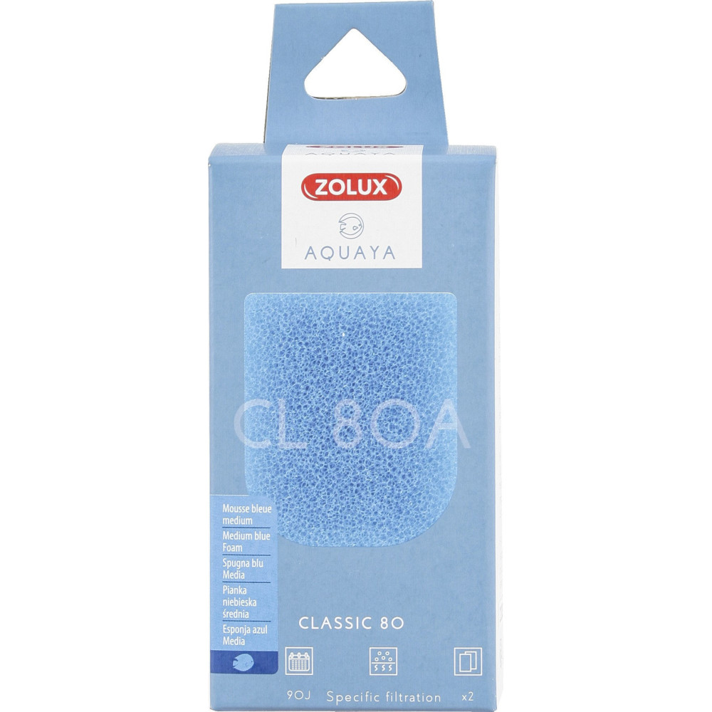 zolux Filtro per pompa classica 80, filtro CL 80 A schiuma blu media x2. per acquario. ZO-330207 Supporti filtranti, accessori