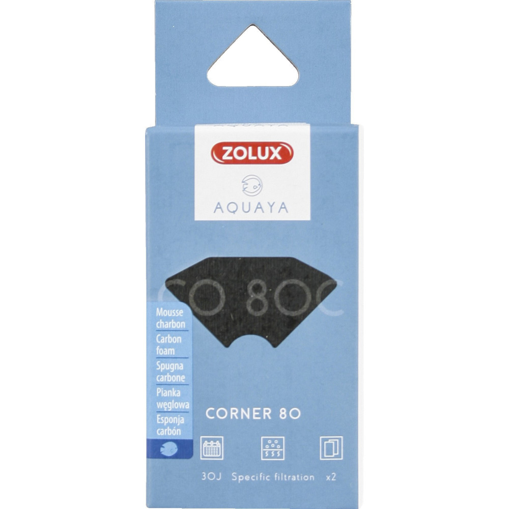 zolux Filter for corner 80 pump, CO filter 80 C foam carbon x 2. for aquarium. Filter media, accessories