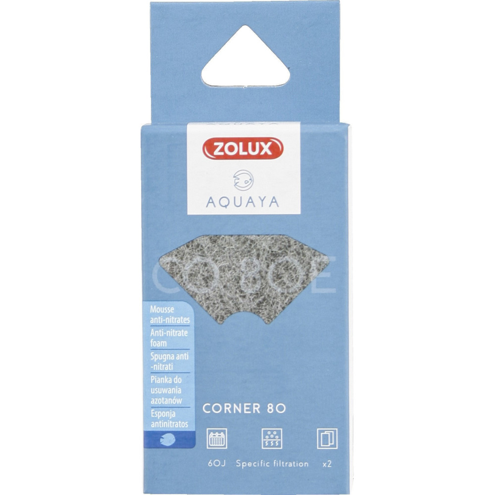 zolux Filter for corner 80 pump, CO 80 E filter with anti-nitrate foam x 2. for aquarium. Filter media, accessories
