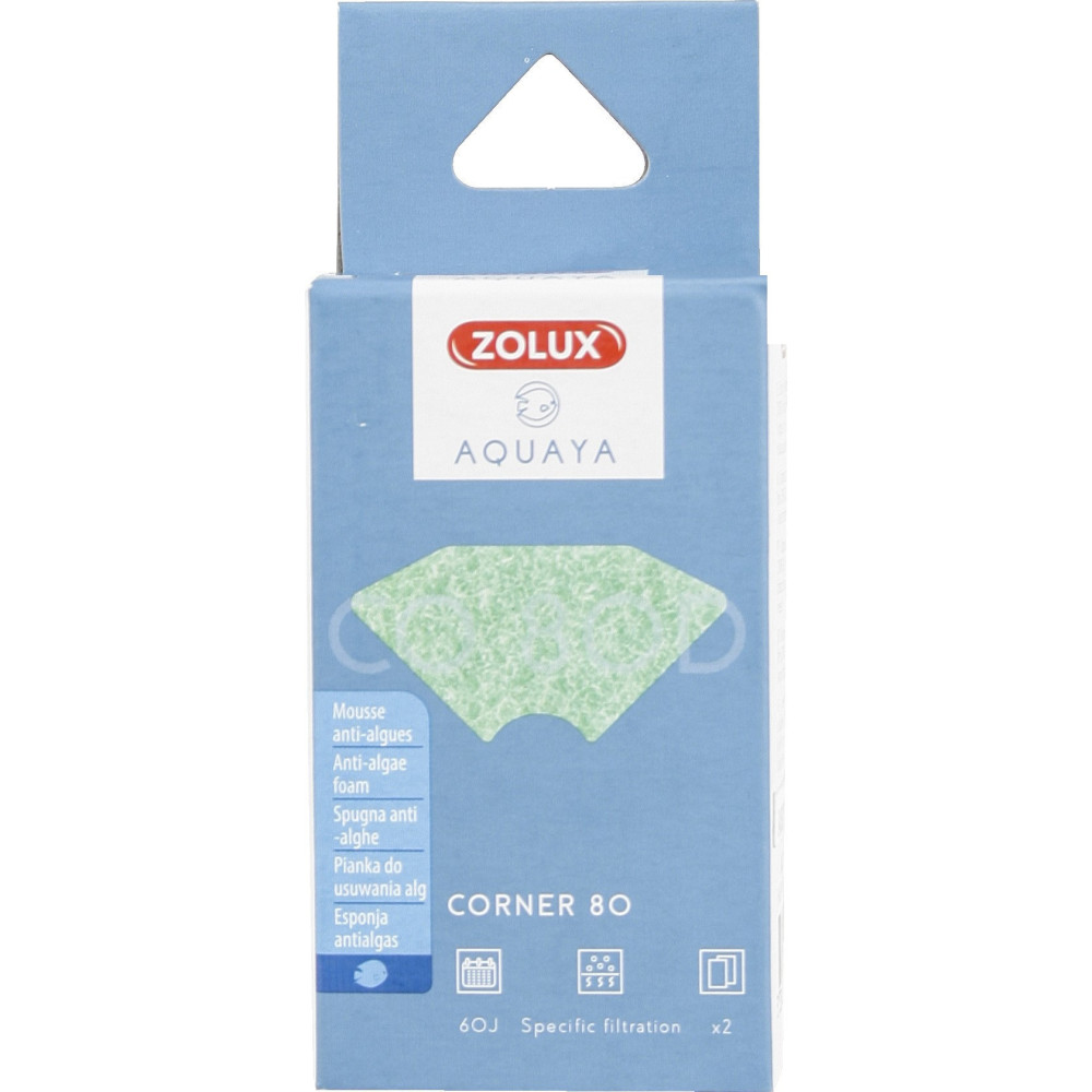 zolux Filter for corner 80 pump, CO filter 80 D anti-algae foam x 2. for aquarium. Filter media, accessories