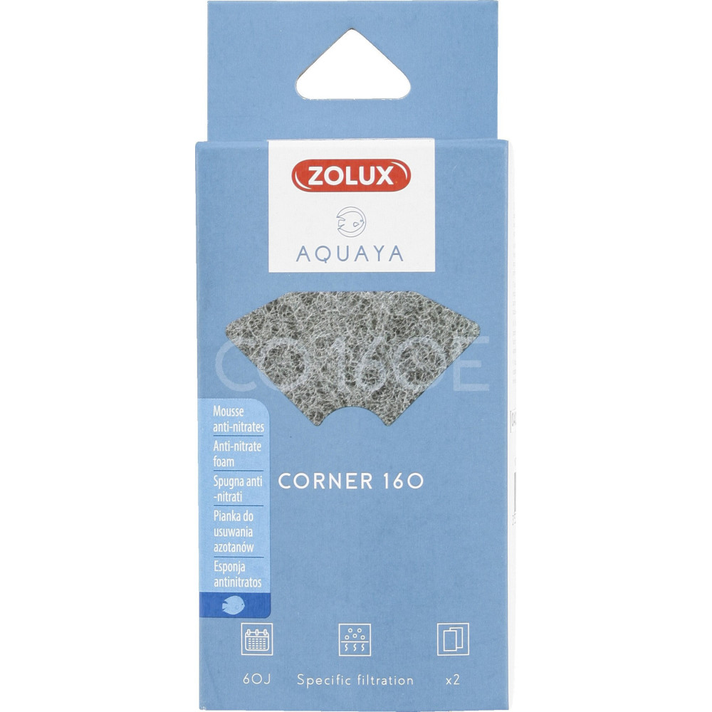 zolux Filtre pour pompe corner 160, filtre CO 160 E mousse anti-nitrates x 2 pour aquarium Masses filtrantes, accessoires
