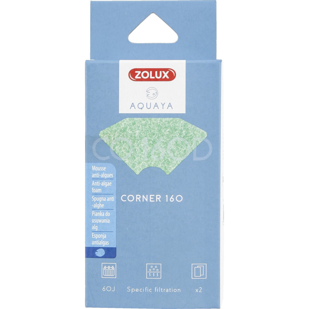 zolux Filter for corner pump 160, CO filter 160 D anti-algae foam x 2. for aquarium. Filter media, accessories