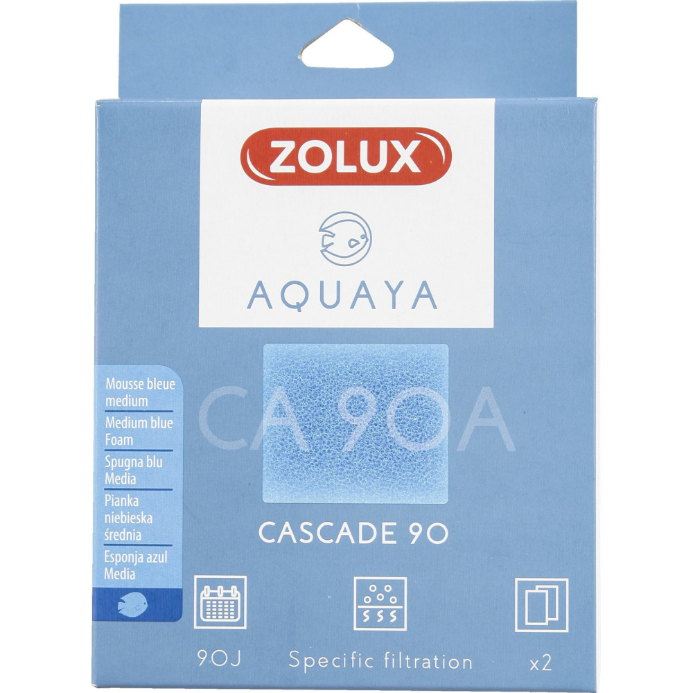 ZO-330205 zolux Filtro para la bomba de cascada 90, CA 90 Un filtro de espuma azul medio x2. para el acuario. Medios filtrant...