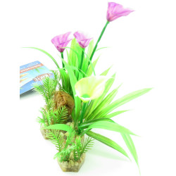 Plante plastique sur lit de gravier et résine 13cm décoration poisson TR-89301 Plante
