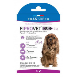 FR-170122 Francodex 4 pipetas antipulgas fiprovet duo para perro pequeño 2 a 10 kg Pipetas para plaguicidas
