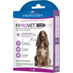 4 fiprovet duo anti vlooien pipetten voor kleine honden 10 tot 20 kg Francodex FR-170123 Pipetten voor bestrijdingsmiddelen
