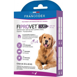4 anti-vlooienpipetten fiprovet duo voor kleine honden 20 tot 40 kg Francodex FR-170124 Pipetten voor bestrijdingsmiddelen