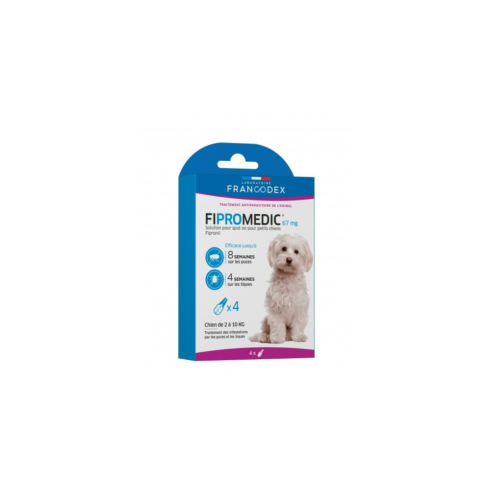 4 Pipetas Fipromedic 67 mg Para cães pequenos de 2 kg a 10 kg antiparasitário FR-170352 Pipetas de pesticidas