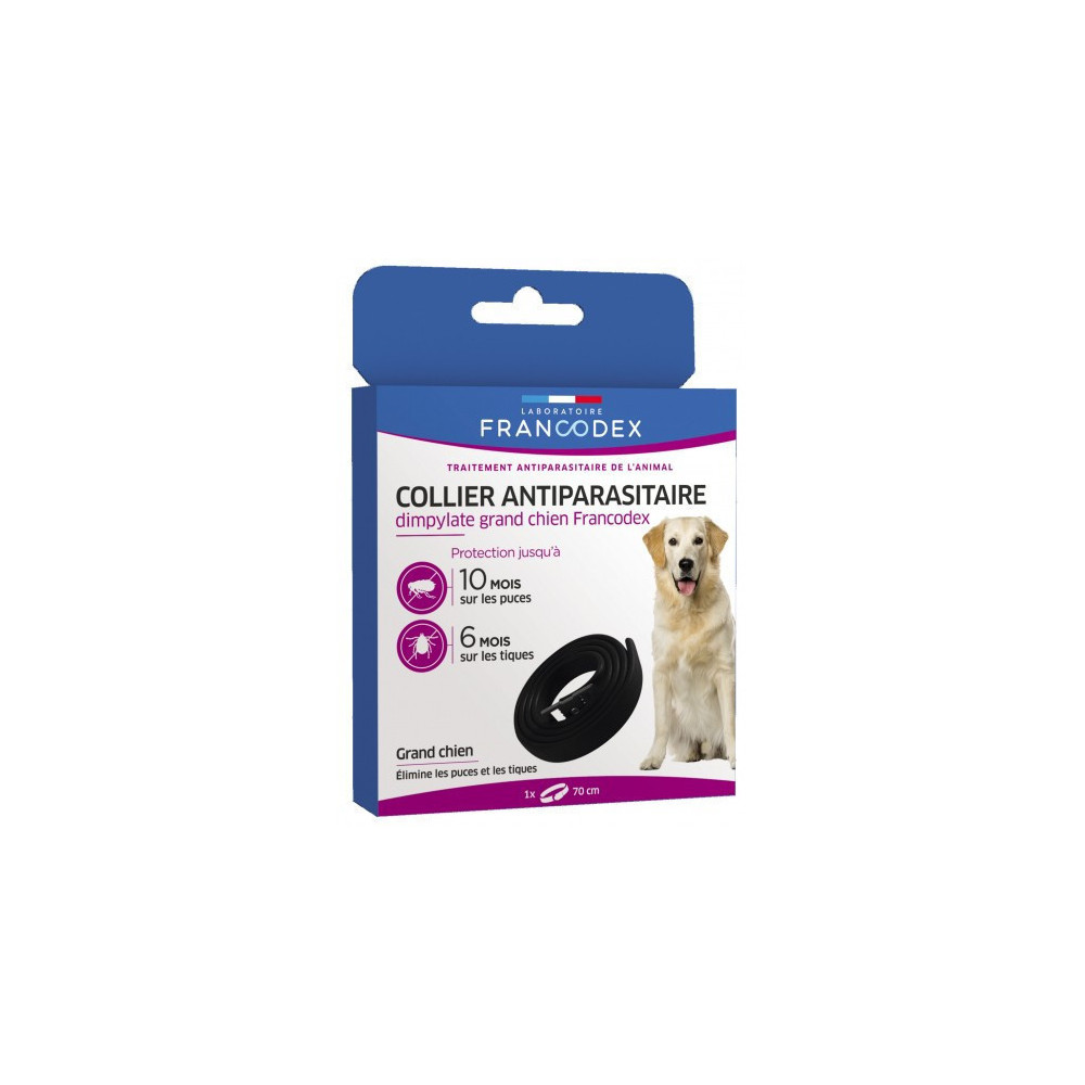 Francodex 1 collier antiparasitaire Dimpylate 70 cm noir pour chiens collier antiparasitaire