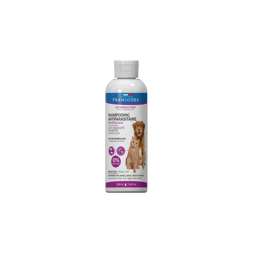 Francodex Shampoo antiparassitario al dimeticone 200ml per cani e gatti FR-172466 Shampoo repellente per insetti
