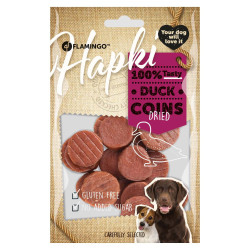 Flamingo Pet Products Friandise pièces canard Hapki BBQ pour chien 85 g sans gluten Friandise chien