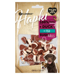 Flamingo Duck and fish candy sushi rolls. Hapki BBQ. for dog . 85 g. gluten free. Duck