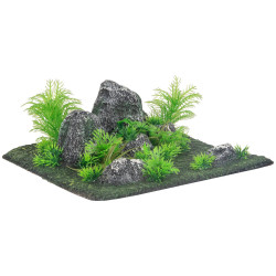 Decoração condroz quadrilátero rocha + planta. 29 x 29 x 10 cm. aquário. FL-410352 Roché pierre